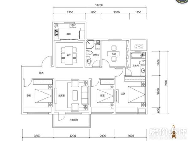 户型图-145平四室两厅两卫户型